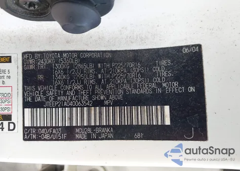 2004 Toyota Highlander V6 из США, поврежденный, VIN JTEEP21A040063542